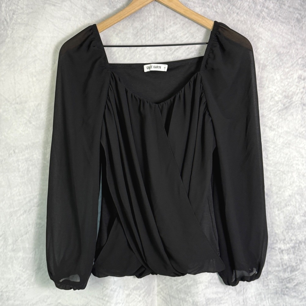 Sheer Whimsigoth Top sz S Black Drape Front wichy goth romantic dark academia